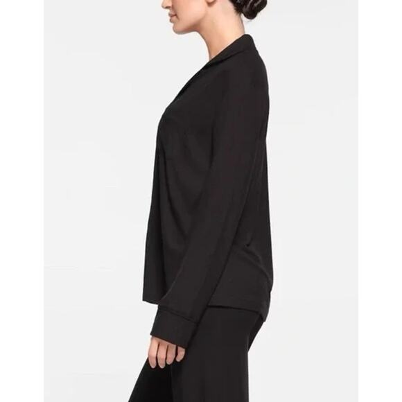 SKIMS Soft Lounge Ribbed Sleep Top Button Down Shirt Modal Jersey in Onyx Black - Picture 2 of 13
